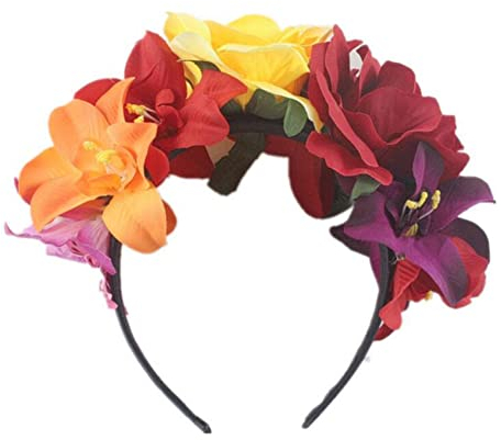 Mexikanische Blumenkrone Stirnband Halloween Haarband Rose Blume Krone Kopfschmuck Floral Haarschmuck für Cosplay Karneval Party Strand Urlaub