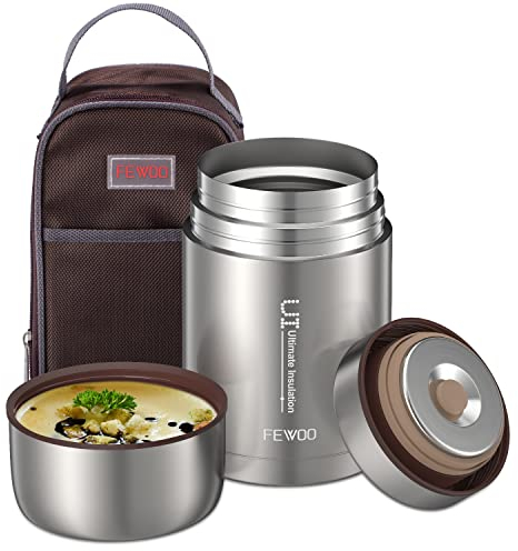 Contenitore Termico per Alimenti, 800ml Acciaio Inossidabile Lunch Box per Caldi e Freddi Alimenti, Contenitore per Alimenti con Borsa Termica (Grigio)