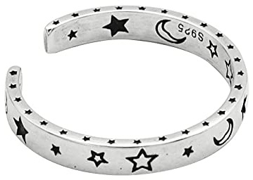 Ring Silber 925 Damen,S925 Sterling Silber Ring Für Frauen Retro Schwarze Sterne Mond Verstellbarer Offener Knuckle Tail Ring Finger Joint Schmuck Für Dame Mädchen Hochzeit Valentinstagsgeschenk