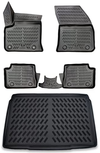 ELMASLINE 3D Gummimatten + Kofferraumwanne Set für Peugeot e-208 (Elektro) 2019-2025 | Hoher Rand | Design Fußmatten | Zubehör