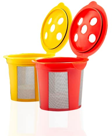 DeliBru Wiederverwendbare K-Becher für Keurig Supreme und K Supreme Plus Kaffeepads – 2 Stück [rot & gelb] – nachfüllbarer Kcup für Keurig Supreme Kaffeemaschine