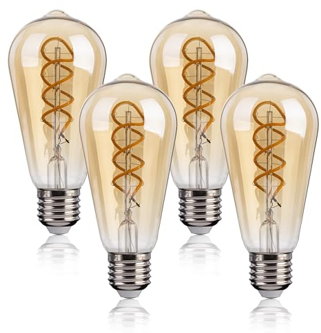 FLSNT Dimmbar E27 LED Warmweiss Ersetzt 40W, ST58 Retro LED Spiral Filament Glühbirne E27 Vintage, 4W Edison Vintage Glühbirne E27, 250LM Leuchtmittel E27 2200K Warmweiss, CRI90, 4 Stück