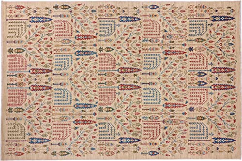 RUG PRINCE Afghan Ziegler Ariana Bäume Teppich 200x300 Handgeknüpft Beige Floral Orient