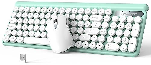 Wireless Typewriter Keyboard and Mouse - Wireless Keyboard with Silent Wireless Mouse, Cute Retro Keyboard Mouse Combo, 2.4G Cordless USB Computer Keyboard and Mouse Set for Windows Laptop/Desktop/PC