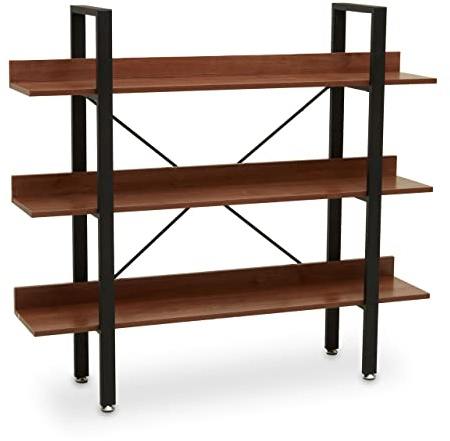 Premier Housewares Modern 3-Tier Gold Shelf Unit With Red Pomelo Veneer|Display Storage Rack For Home|Black Metal Shelf Unit|Ideal For Displaying Books, Collectibles & Decor