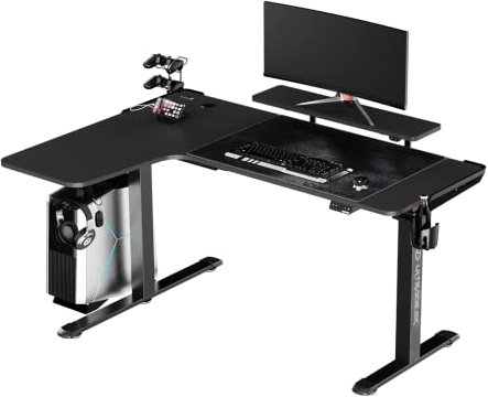 ULTRADESK Winger RGB LED | Gaming Schreibtisch Gaming Tisch L Form | L-förmiger Ecktisch Eckschreibtisch | Höhenverstellbarer Computertisch elektrisch | Schwarz | 155x111x60 cm Links