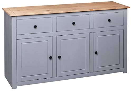 Festnight Aparador Alacena de Cocina de Maciza de Pino Aparador de Cocina con 3 Cajones 3 Puertas y Estantes Mueble Auxiliar de Almacenaje para Comedor Salón Estilo 135x40x80 cm Gris