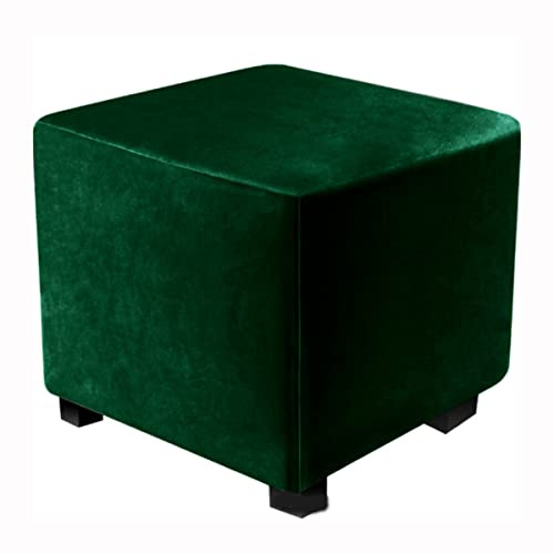 XGANGM Samt Ottomane Schonbezug Hockerbezug Quadratisch S/M/L Stretch Hockerbezug Schonbezüge Hockerbezug Husse Hocker Abdeckung Ottoman Protector Cover Überzug,Dark Green,80X80cm(32x32in)