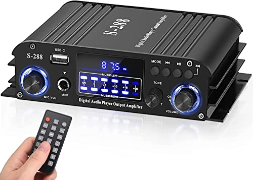 Amplificatore HiFi,Mini 4 canali Bluetooth Audio Amplificatore RMS 40W×4+50W Max.800W Amplificatore di potenza DC 12V/5A per gli altoparlanti di casa con USB SD, AUX
