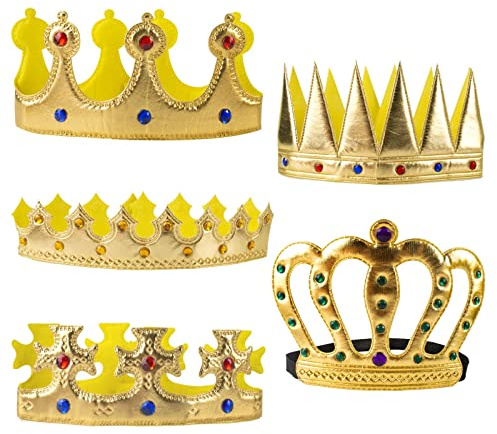 AWAVM Krone König 5 Stück Geburtstagskrone Kinder Gold Königskrone Krone mit Strass Royal Crown,Requisiten König und Königin Krone Prinzessin Tiara Kostüm Zubehör für Kostüm Geburtstag Party