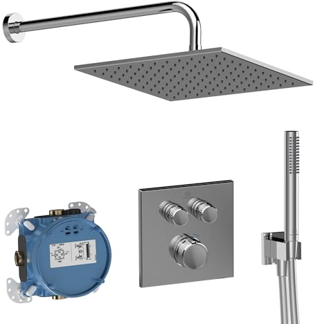 Ideal Standard A7773AA Ceratherm Navigo Armaturen-Paket, inkl. Brausethermostat, EASY-Box Unterputzkörper, Brauseschlauch 175 cm, Stickhandbrause, Kopfbrause 30x30 cm, Chrom