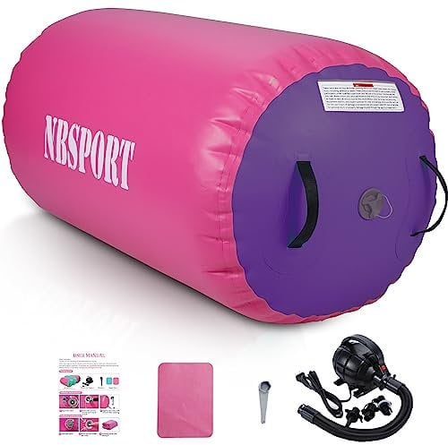 NBSPORT Air Barrel Air Roller Gymnastics Barrel, Air Mat Tumble Track Gymnastics Equipment Inflatable Tumbler Back Handspring Trainer with Pump for Home Cheerleading