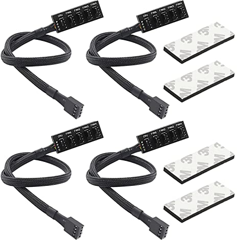 GTIWUNG 4 Piezas Cable de Alimentación de Ventilador, PWM Fan Hub PC 5 Way Splitter, PWM Fan Splitter Hub Adaptador Cable, Divisor de CPU de Computadora, Compatible con Ventiladores de 3 Pines/4 Pines