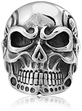 Banemi Ringe Herren Punk, Ringe Herren Edelstahl Silber Punk Rock Totenkopf Ring Freund Mode Ring Geschenke Größe 62 (19.7)