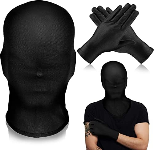 Charfia Schwarze Maske - Vollgesichtsmaske mit Schwarzen Handschuhen, Spandex Halloween Maske Cosplay
