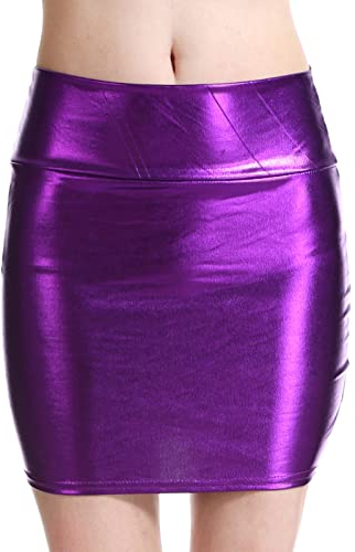 Rock Damen Große Größen Damen Metallischer Faltenrock Mini Skaterrock Stretch Skater Rocke Mini Glocken Rock Hohe Taille Metallischer Faltenrock Kurze Minirock Shiny Plisseerock Röcke Tanz Tutu Party