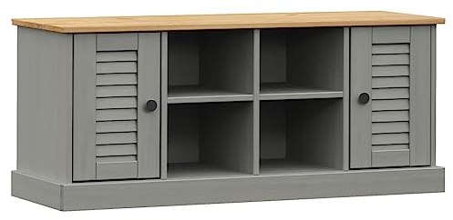 vidaXL Schuhschrank, Schuhregal mit viel Stauraum, Schrank Schuhe mit Metallknöpfen, Schuhkommode Schuhaufbewahrung, Grau Massivholz Kiefer