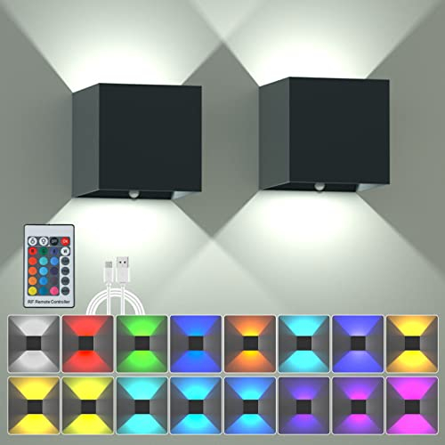 SUPALIG Applique Murale RGB, 16 colors LED lighting for room decoration, Lampe Murale LED Rechargeable avec Télécommande ou Tactile,2pcs Applique Murale Sans Fil pour Chambre, Noir