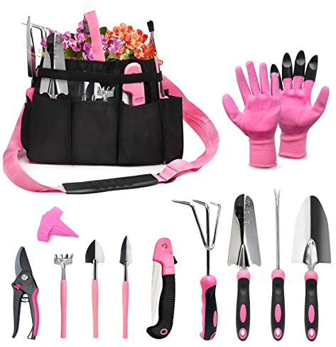 Garden tools,21-Piece Heavy Duty Gardening Hand Tools with Fashion and Durable Organizer Handbag,Rust-Proof Gardening Tool Set, Ideal Gardening Gifts for Women
