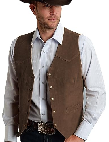 Tuikayoo Gilet de costume en daim pour homme, style cowboy, Western, coupe normale, café, M