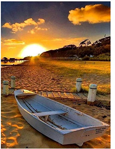 Knadgbft Kit de peinture par numéro pour adultes, bateau de plage, kit de peinture par numéro, pour décoration murale d'intérieur