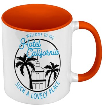 Tasse in Premium-Qualität, Orange – Hotel California Musik Lied Pop – Tasse mit Henkel und farbigem Innenfutter