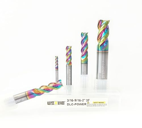 WEXWE Juego de fresas de carburo de herramientas, revestimiento DLC, brocas CNC para aluminio, materiales compuestos, fresas cuadradas de carburo sólido de 3 flautas (1/20.3 cm, 3/40.6 cm, 1/10.2 cm