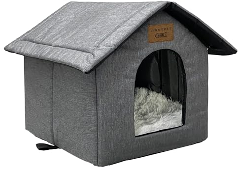 Vinnypet Casa para gatos para exteriores, impermeable, resistente a la intemperie, refugio para mascotas con cojín de felpa para gatos y perros callejeros, 45 x 40 x 45 cm
