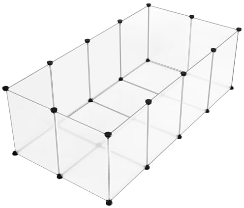 EUGAD Freigehege Kaninchen mit Bodenplatten 45cm hoch, Meerschweinchen Gehege innen, Freilaufgehege Kaninchen, Kleintiergehege Kunststoff, Gehege für Kleintiere DIY, Hamster Auslauf, BHT 142x45x72cm