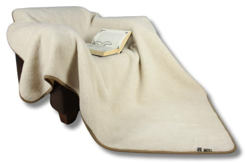 Perfect Wool Wolldecke aus Schafwolle – Handgefertigter – Kuscheldecke flauschig - 450 g/m² – Sofadecke - Flauschige Decke für Herbst & Winter – Beige - 160/200cm