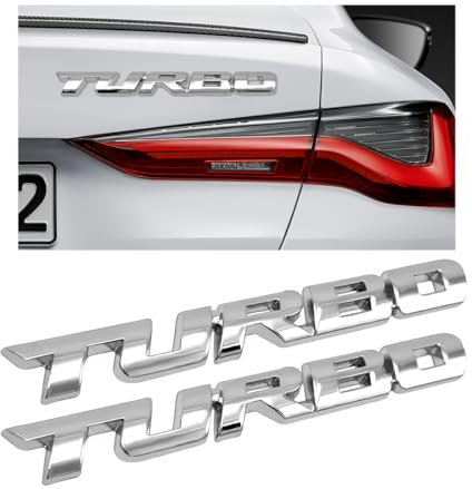 Dickno 2 adesivi con logo Turbo per auto, 3D, in metallo, per cofano anteriore e laterale, in lega di zinco, decorazione esterna universale, accessori per auto SUV e camion (argento)