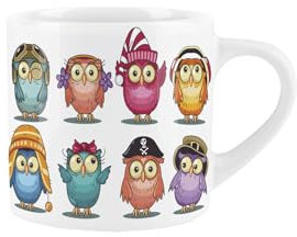 Purely Home Cartoon Owls Kids Mug - Colourful Novelty Children's Gift - Hot Drinks Small Ceramic Cup