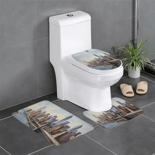 BROLEO New York Gemälde, 3-teiliges Badezimmerteppich-Set, 61 x 40,6 cm, leicht zu reinigen, langlebig