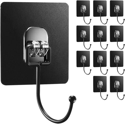 HASA zone 12 Pezzi Ganci Adesivi, Appendi Asciugamani 5kg Appendi Strofinacci per Cucina/Bagno, Impermeabile & Antiruggine, Nero