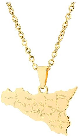 CLSSLVVBN Carte de Sicile collier en acier inoxydable toute Occasion carte collier PVD cadeau accrocheur adapté pour plusieurs occasions, or