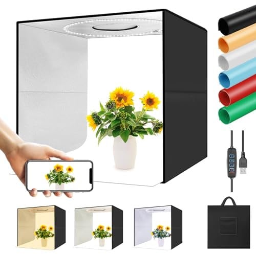 MSKIRA Light Box 40cm Shooting Tent for Photography, 16 inch Photography Shooting Box kit, Portable Photo Studio Box 16x16 with 6 Colors PVC Backdrops, Diffuser Soft cloth, 3 Light Modes