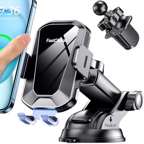 EOIWUY Car Phone Holder Wireless Charger, [Auto Alignment] 15W Fast Wireless Car Charger, [Enhanced Rotatable Suction Cup] Car Phone Mount Charger for iPhone Pro Max/17/16/15, Galaxy S25 Ultra/S24/S23