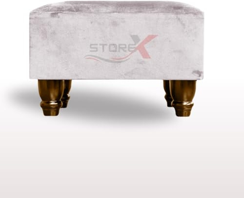 STOREX Ottoman Linen Pouffe Footstool Rectangle Seat Bench Footrest Chair Stool Padded Seat Living Room Bedroom with Wooden Legs (Silver)