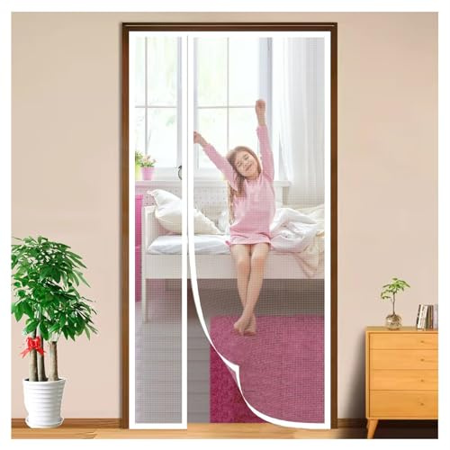 Magnet Fliegengitter Tür 170x220cm Magnet Insektenschutz Tür Moskitonetz,Fliegenvorhang HäNde Frei,für Balkontür Wohnzimmer Terrassentür Klebemontage Ohne Bohren,Weiß