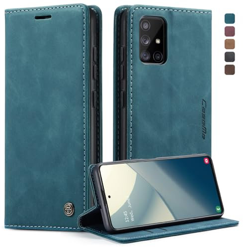 Cracedily Coque pour Samsung Galaxy A51 Pochette, Etui Protection Housse Premium en Cuir PU,Etui à Rabat Pochette de Portefeuille Étui pour Samsung A51 Case, Bleu Vert