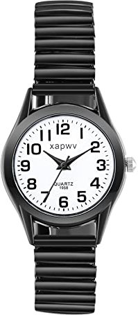 OIDEA Damen Uhren elastisch Armbanduhr: Schwarz Paar Armband Uhr Edelstahl Analog Quarz mit Klarer Digitale Zifferblatt Geschenk für Frauen Schwester Freundin Familie