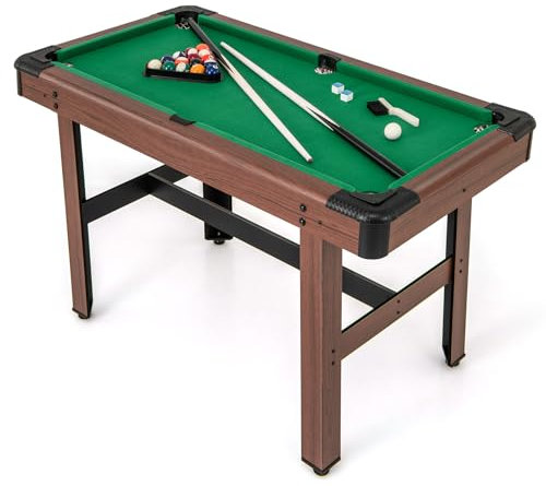 COSTWAY Table de Billard Americain avec Accessoires(2 Queues, 16 Boules, Triangle, 2 Craies, Brosse), Jeu de Billard avec Pieds Réglables, Coussin de Protection, 122 x 61 x 76 cm (Vert)