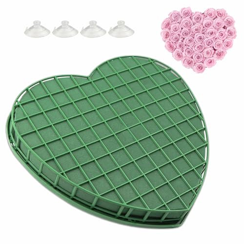 Coeur en Mousse à Fleurs, 31 cm Mousse pour Compositions Florales DIY, Coeur en Mousse Florale avec Treillis, avec Ventouse, Peut Etre Utilisé pour Les Fêtes, Les Voitures et Les Mariages
