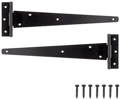 Keypak 2 Pack 250mm (10) T-Hinges Black Japanned, Metal Tee Hinges with Rustproof Coating, Ideal for Wooden Gates, Shed Doors, Barn Doors & External Use