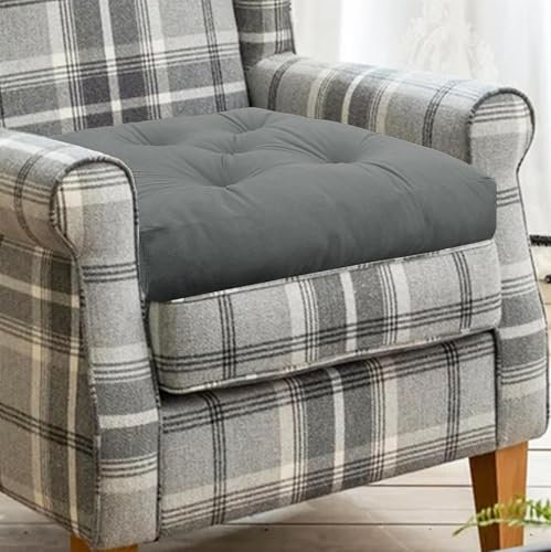 Vapinity Dark Grey Armchair Booster Cushion Pad | 50x50x10cm Large Velvet Firm Seat Cushions | For Office Chair Dining Sofa & Floor Cushion | Soft Cotton Filling for Pregnancy Elderly & Home Comfort