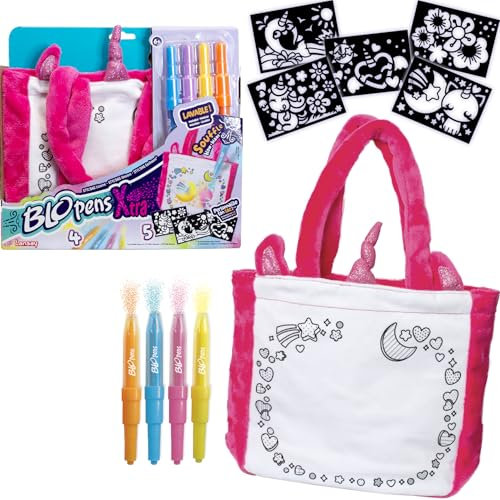 Lansay - BLOPENS X-TRA - Styl'Bag Einhorn - Kit Personalisierung Malbeutel - Für Kinder Ab 6 Jahren - Mit 4 Blopens Pusted Filzstiften, 5 wiederverwendbaren Schablonen - Einhorn Tasche Inklusive