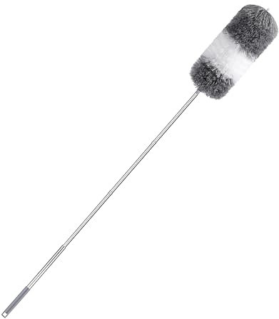 Plumero Telescopico Extensible 250cm, Atrapapolvo Plumero Microfibra con Cepillo para Limpiar Ranuras, Duster Limpieza Ventiladores Techo Alto, Telarañas, Persianas, Ventanas