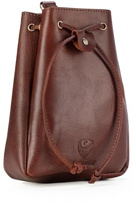 GERMANUS Lederbeutel Olaf aus dickem Rindsleder für Mittelalter LARP, Geldkatze, Münzbeutel, Abenteuer, Gewandung, Klettern, Wandern, Cosplay als Gürteltasche, braun