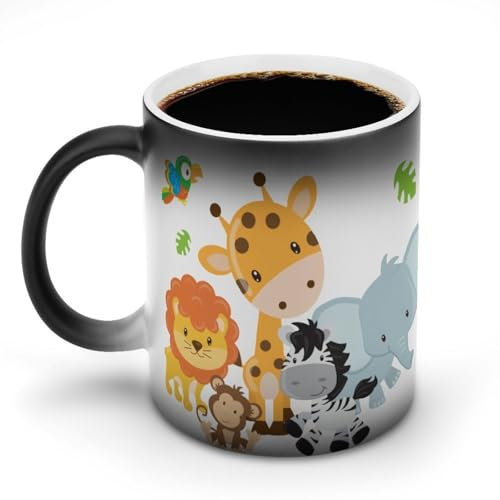 KWQDOZF Medium Ceramic Coffee Mug, Heat Resistant Mug, Customizable Tea Cup with Your Design11.83 OzBest Choice for Holiday Gifts Cute Cartoon Jungle Animals Mug