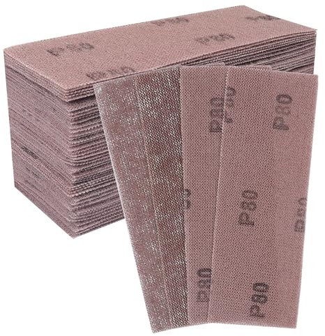 Shineboc 50 pcs Mesh Sanding Sheets, 70 * 200mm Mesh Hook and Loop Sanding Pads 80 Grit Dust Free Abrasive Net Sander Disc Anti-Blocking Grinding Polishing Sandpaper for Wood Furniture